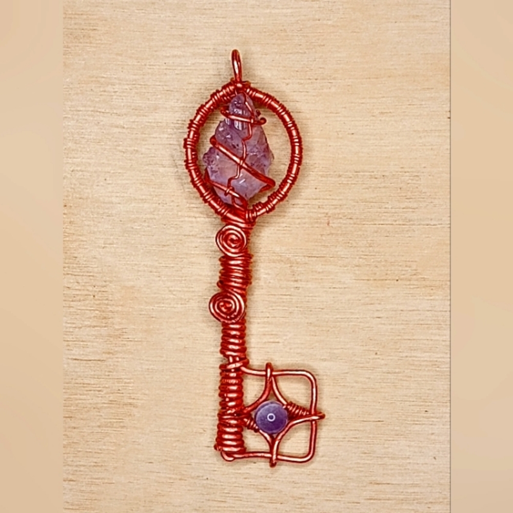 Amethyst / Pure Copper (Key) Pendant